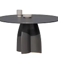 Black Round Dining Table With Smooth Surface Modern Base Design And Small Cup Plate 3d model