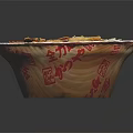 Delicious Noodle Bowl With Bean Sprouts Sauce In Red Patterned Paper Bowl