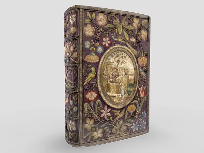 Antique Book With Ornate Floral Pattern Cover And Central Circular Painting 3d model