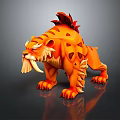 Fantasy Creature Sculpture With Orange Fur Fierce Expression Tusks And Flame Like Mane