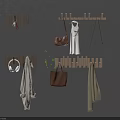 Wooden Wall Hooks On Gray Wall With Coats Bags Headphones And Scarves