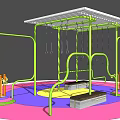 Colorful Playground Equipment With Green Frame Canopy Swings And Colored Ground