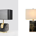 Modern Table Lamps With Rectangular Shades Gold Accents And Textured Bases 3d model