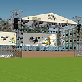 Outdoor Event Stage Setup With Canopy Tent Billboards And Lighting Equipment
