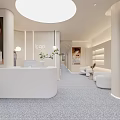 Modern Beauty Hair Salon Interior Design With Reception Desk Comfortable Sofas And Facial Posters