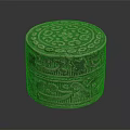 Antique Round Metal Box With Intricate Carved Patterns And Shiny Surface 3d model