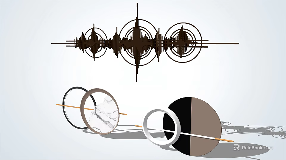 Modern Abstract Wall Decor With Circular Lines And Marble Texture Elements 3d model 