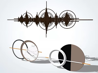 Modern Abstract Wall Decor With Circular Lines And Marble Texture Elements 3d model