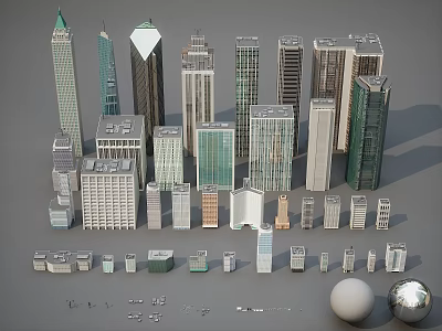Modern Office Building Models With Various Architectural Designs And Heights 3d model