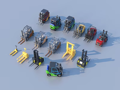 Collection of Industrial Equipment Including Forklifts and Handling Machinery with Various Models and Multiple Colors 3d model