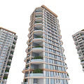 Modern High Rise Residential Buildings With Glass Facades Balconies And Green Plants