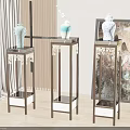 Delicate Vases With Flowers On Ornate Wooden Stands With Drawers For Living Room Interior Decor