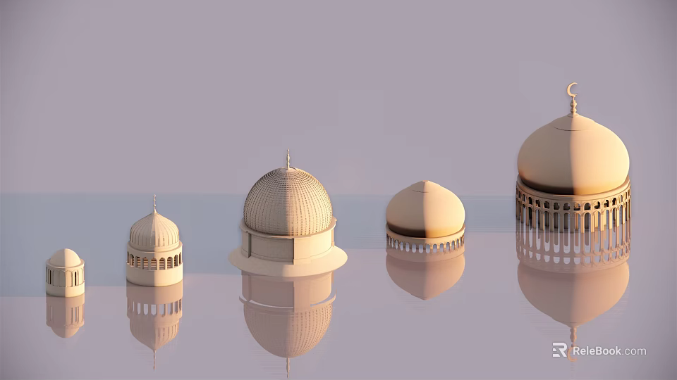 Architectural Dome Components In Different Sizes With Ornate Bases And Railings 3d model