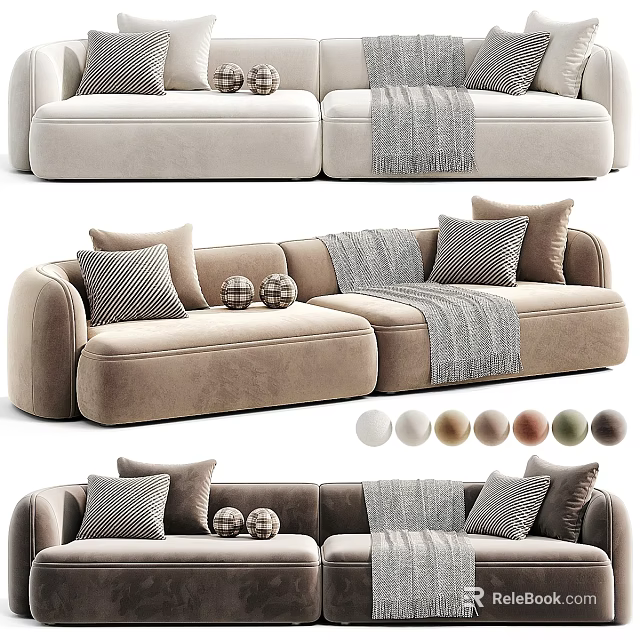 Modern Two Seater Sofa Upholstered With Soft Pillows And Throw Blanket In Various Neutral Colors 3d model 
