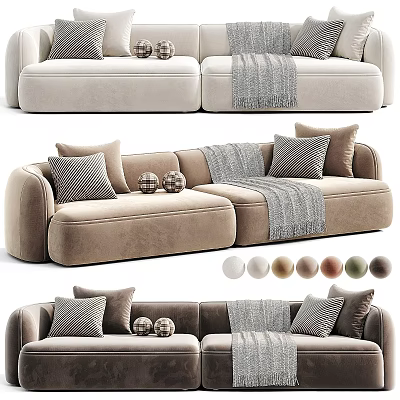 Modern Two Seater Sofa Upholstered With Soft Pillows And Throw Blanket In Various Neutral Colors 3d model