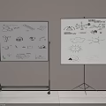 Whiteboards With Hand Drawn Startup Concepts And Office Icons On Stands