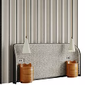 Modern Bed Background Wall With Vertical Striped Upholstery And Pendant Lights