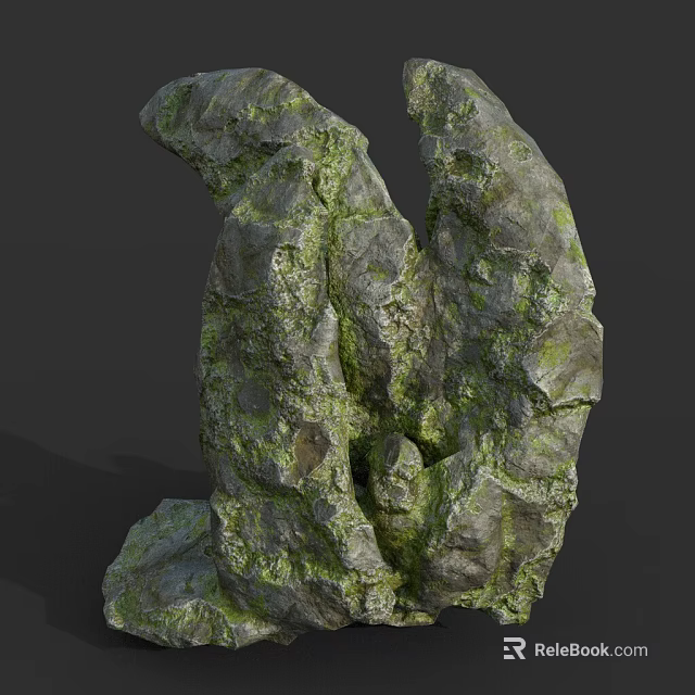 Rough Moss Covered Natural Rock Formation With Green Moss And Textured Surface 3d model 