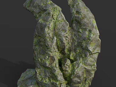 Rough Moss Covered Natural Rock Formation With Green Moss And Textured Surface 3d model