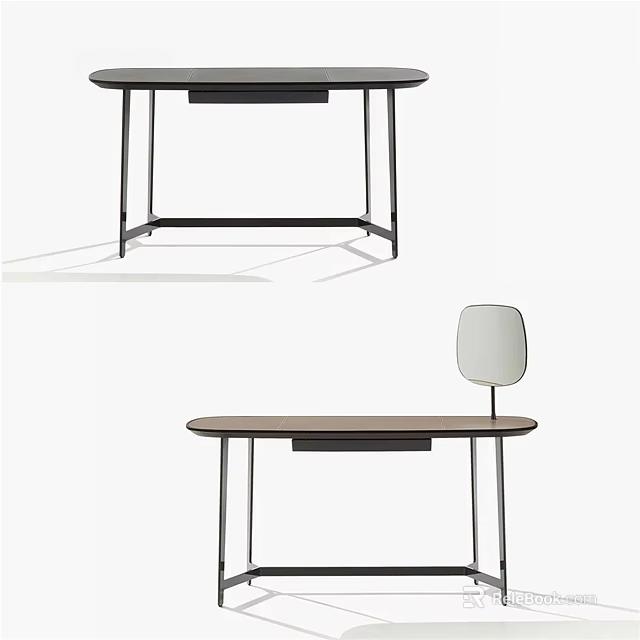 Modern Minimalist Dressing Table With Metal Legs Wooden Top And Mirror 3d model 