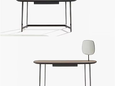Modern Minimalist Dressing Table With Metal Legs Wooden Top And Mirror 3d model