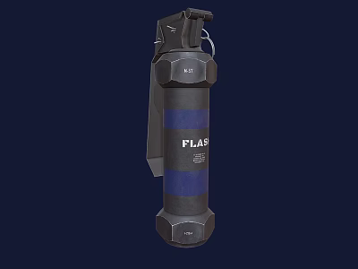 Flash Grenade Tactical Military Weapon With Black And Blue Striped Design 3d model