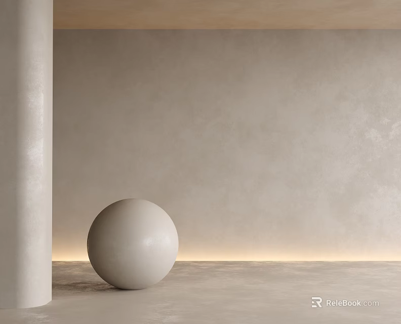 Light Colored Wall Background With White Sphere And Cylindrical Column In Minimalist Space 3d model 