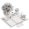 Elegant Decorative Ornament Set With White Bouquet Succulent Plant Aromatherapy Candles And Open Magazine