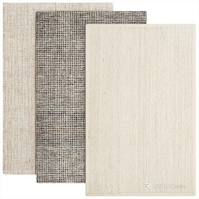 Woven Textured Beige Brown Square Rug With Modern Patterned Striped Design For Home Decor 3d model 