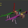 Military Machine Guns With Ammunition Belts And Tripod Stands On Dark Surface