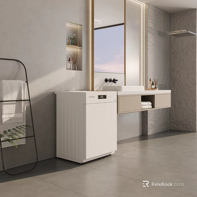 Modern Bathroom Vanity With White Cabinet Storage And Wall Mirror Design 3d model