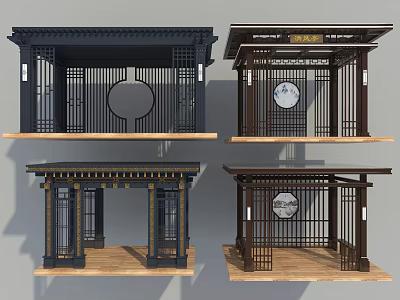 Traditional Chinese Pavilions With Various Wooden Designs Circular Elements And Lattice Patterns 3d model