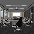 Modern Conference Room Interior With Projection Screen Multiple Chairs And Large Windows 3d model