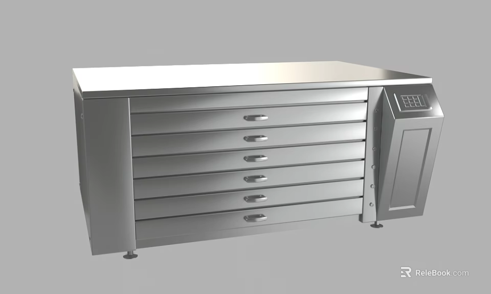 Stainless Steel Industrial Equipment Cabinet with Multiple Drawers and Control Panel for Workshop Use 3d model 