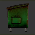Green Rustic Trash Bin With Black Top And Rolling Wheels