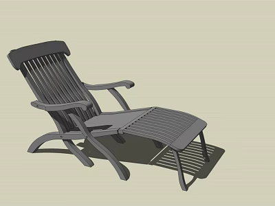 Wooden Outdoor Lounge Chair with Ergonomic Adjustable Reclining Back and Armrests 3d model