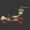 Creative Children's Bed With Orange Pipe Frame Red Wheels And Green Leaf Decoration