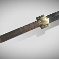 Ancient Long Dark Metallic Sword Featuring Intricate Decorative Hilt And Sharp Blade Design