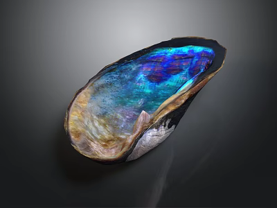 Abalone Shell With Iridescent Blue Green Purple Shiny Surface On Dark Background 3d model