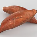 Two Reddish Brown Elongated Sweet Potatoes With Natural Skin Texture On Light Gray Background