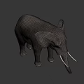Gray Elephant Model With White Ivory Tusks Standing On Black Background