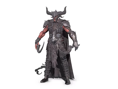 Game Movie Character Horned Red Skin Warrior With Metallic Armor And Cloak 3d model