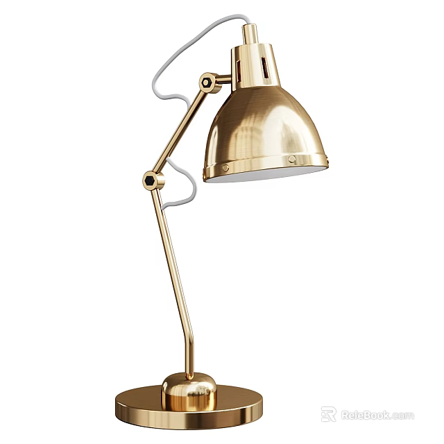 Gold Adjustable Arm Desk Lamp With Modern Design And Metal Base Round Shade 3d model 