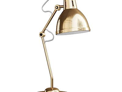 Gold Adjustable Arm Desk Lamp With Modern Design And Metal Base Round Shade 3d model