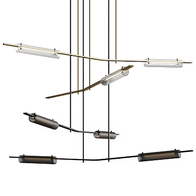 Modern Chandelier Design With Metal Frame And Hanging Light Tubes In Various Shapes 3d model