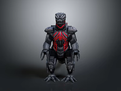 Sci Fi Armored Creature With Black Exoskeleton And Red Accent Patterns 3d model