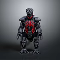 Sci Fi Armored Creature With Black Exoskeleton And Red Accent Patterns