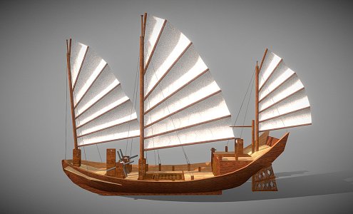 Chinese Sailing Wooden Boat 3d model