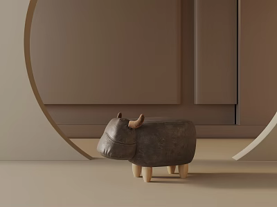 Modern Living Room Decor With Hippo Shaped Leather Side Table And Wooden Legs 3d model