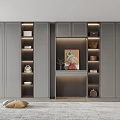 Modern Gray Built-in Wardrobe Interior Design With Lighting Shelves And Decorative Art